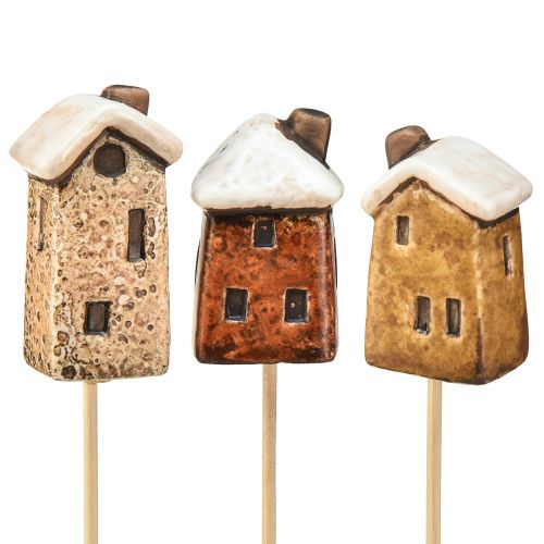 Article Charmante décoration de maison en céramique sur bâtons - Différentes nuances de marron, 6 cm - Piquets de jardin idylliques - 6 pièces