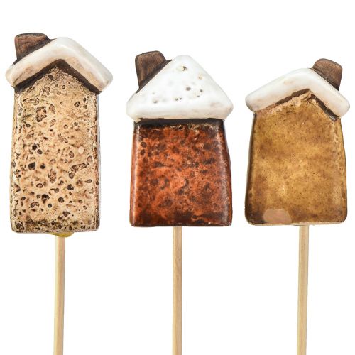 Article Charmante décoration de maison en céramique sur bâtons - Différentes nuances de marron, 6 cm - Piquets de jardin idylliques - 6 pièces