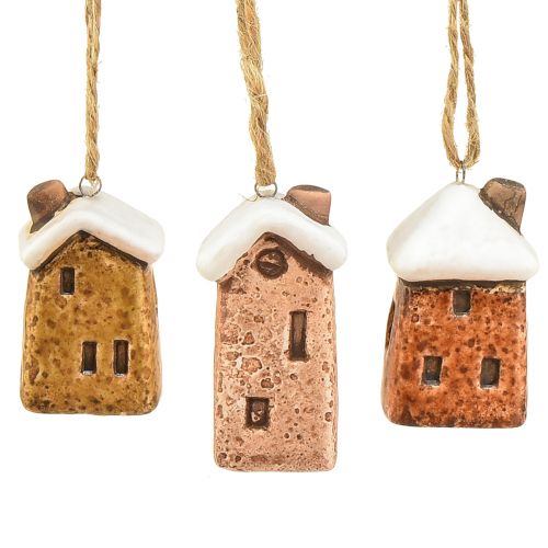 Floristik24 Cottages suspendus en céramique – Diverses nuances de marron, toits enneigés – Charmante décoration de Noël – Lot de 6