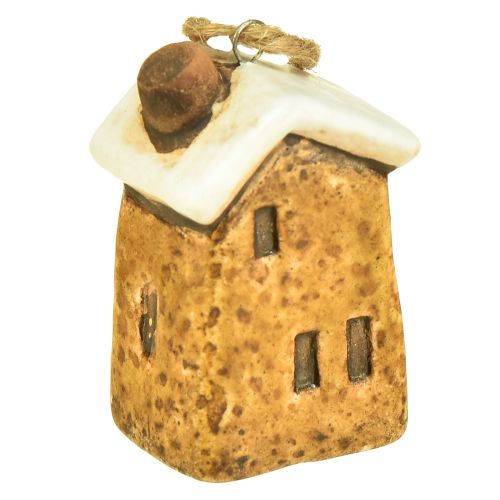 Article Cottages suspendus en céramique – Diverses nuances de marron, toits enneigés – Charmante décoration de Noël – Lot de 6
