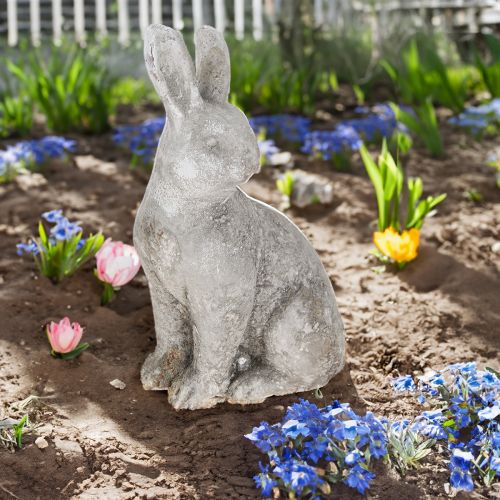 Article Lapin de Pâques assis en céramique gris antique 13 × 10 × 22 cm