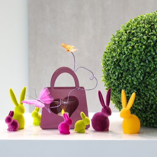 Floristik24 Petits lapins de Pâques assis, floqués de couleurs vives – deuxième choix – 13 cm, 8 pièces
