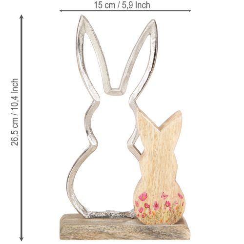 Article Lapin mère avec enfant lapin décoration argent naturel 26,5cm