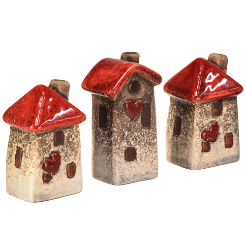 Floristik24 Maison en céramique avec fenêtre de toit rouge et cœur - 6 cm - Décoration idyllique pour la maison et le jardin - 6 pcs