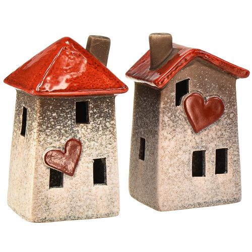 Floristik24 Maisons en céramique aimantes - design coeur, rouge &amp; naturel, 17,5 cm - décoration romantique pour la maison, 2 pièces