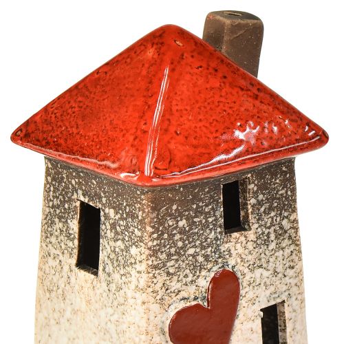 Floristik24 Maisons en céramique aimantes - design coeur, rouge &amp; naturel, 17,5 cm - décoration romantique pour la maison, 2 pièces