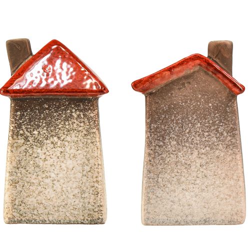Article Maisons en céramique aimantes - design coeur, rouge &amp; naturel, 17,5 cm - décoration romantique pour la maison, 2 pièces