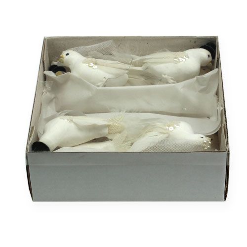 Floristik24 Paire de pigeons avec chapeau et voile 13cm 4 pcs