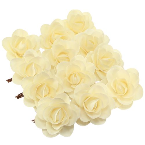 Article Roses décoratives en bois roses artificielles crème roses en bois Ø10cm 12 pcs