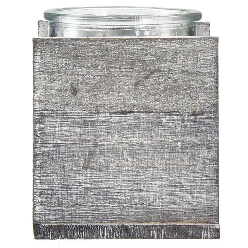Article Photophore en verre dans un cadre en bois rustique - gris-blanc, 10x9x10cm - charmante décoration de table 3 pièces