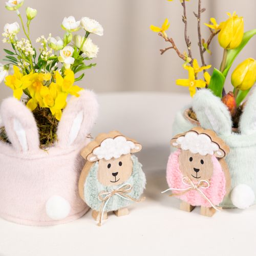 Article Moutons décoratifs en bois, adorables figurines pour le printemps et Pâques, décoration de table, 11 cm, lot de 6