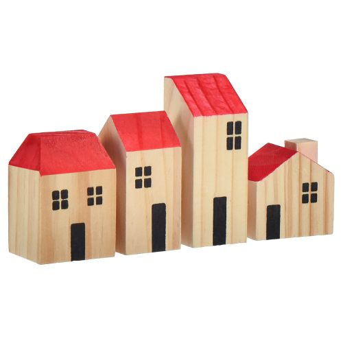Floristik24 Maison en bois maisons décoratives bois naturel rouge 4 pcs