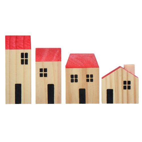 Article Maison en bois maisons décoratives bois naturel rouge 4 pcs