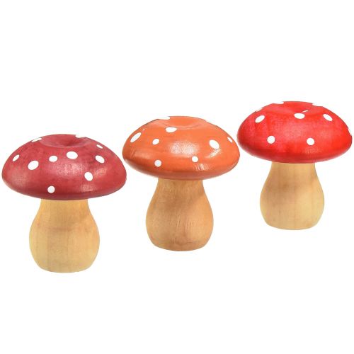 Article Champignons en bois Champignons décoratifs Amanites mouches en bois Rouge Orange 5cm 9pcs