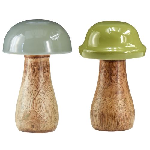 Floristik24 Champignons en bois champignons déco bois gris vert Ø6cm H10cm 2pcs