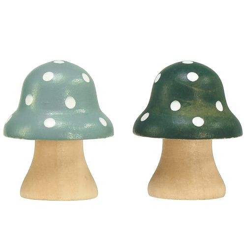 Floristik24 Champignons en bois champignons décoratifs en bois mini amanites mouches vert menthe 4cm 12 pcs