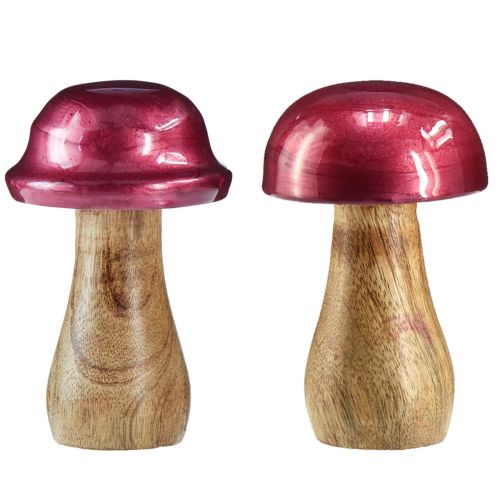 Article Champignons en bois champignons déco bois rouge brillant Ø6cm H10cm 2pcs