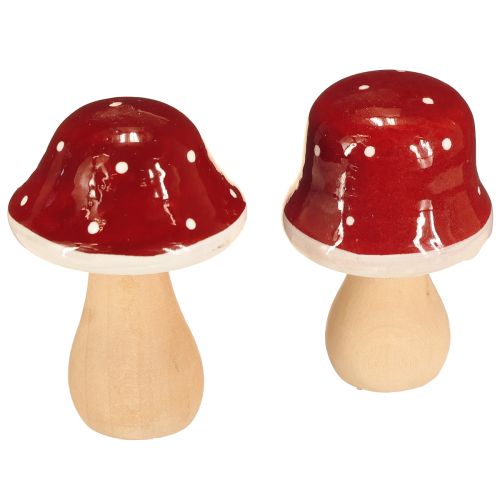 Floristik24 Champignons en bois, champignons vénéneux, décoration, bois, FSC, rouge-brun, H6,5/7 cm, 4 pièces