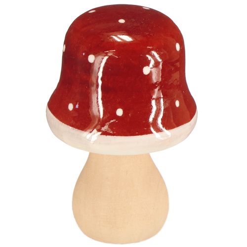 Article Champignons en bois, champignons vénéneux, décoration, bois, FSC, rouge-brun, H6,5/7 cm, 4 pièces