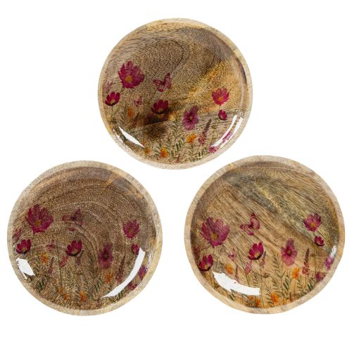Floristik24 Assiettes en bois décorées de fleurs et de papillons, rose naturel, Ø15cm, lot de 3