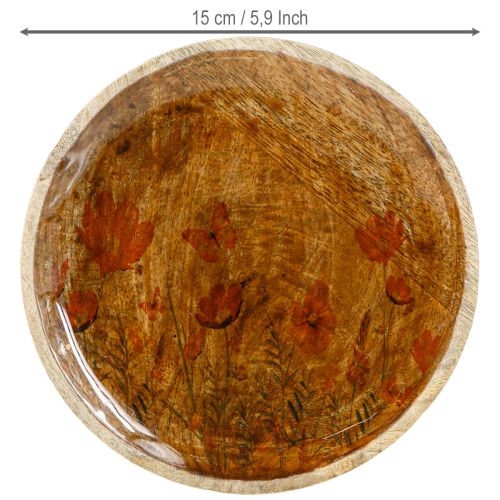 Article Assiette en bois Fleurs Papillon Naturel Rose Ø15cm 3pcs