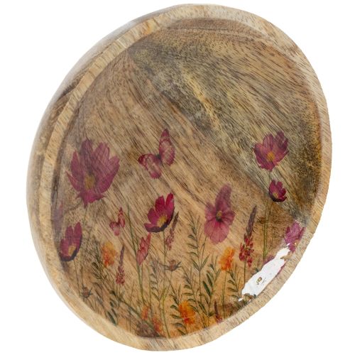 Article Assiettes en bois décorées de fleurs et de papillons, rose naturel, Ø15cm, lot de 3