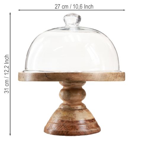 Article Assiette en bois avec dôme en verre coupole à fromage décorative Ø27cm H31cm
