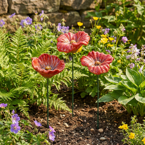 Article Coquelicots en céramique, décoration romantique pour le printemps, jardin et parterres de fleurs, 31 cm, lot de 6.
