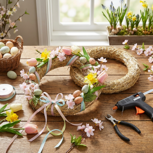 Article Couronne de paille florale pour décorations de porte créatives et saisonnières, 25/4 cm, lot de 2