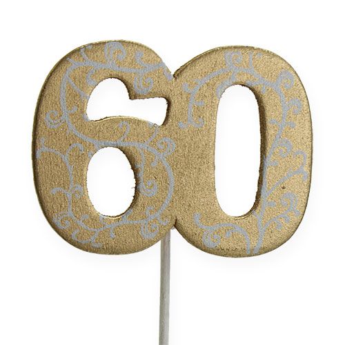 Floristik24 Chiffre "60" à coller bois or 36pcs