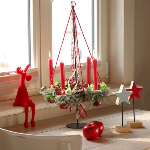 Déco Élan bord d’étagère Figurine assise Rouge 31cm 3pcs
