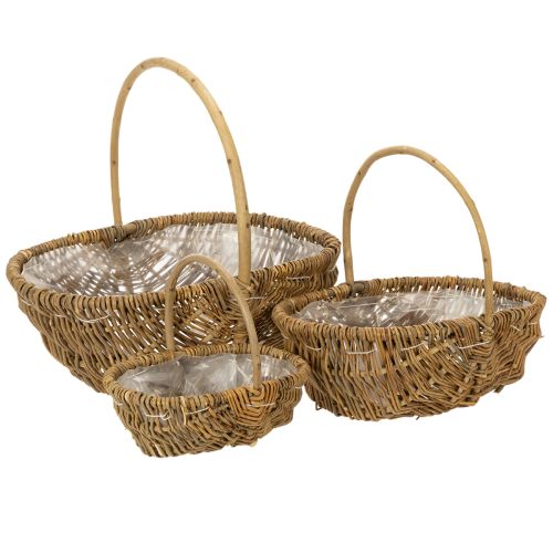 Set de 3 paniers en osier avec film plastique naturel 43/33/23 cm | Floristik24.be