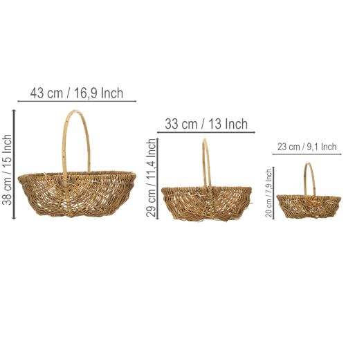Set de 3 paniers en osier avec film plastique naturel 43/33/23 cm | Floristik24.be