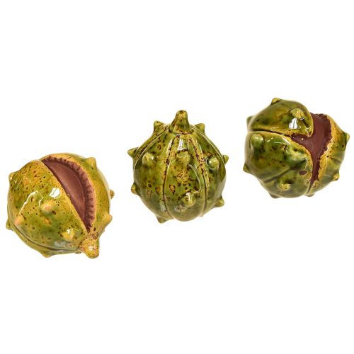 Article Châtaignes décoratives en vert-jaune – 6 cm – décoration idéale pour l&#39;automne et les vacances – 6 pièces