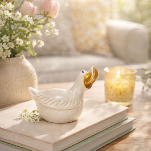 Article Figurine décorative de canard en céramique, 13 cm, lot de 2, idéale pour attirer tous les regards dans votre salon.
