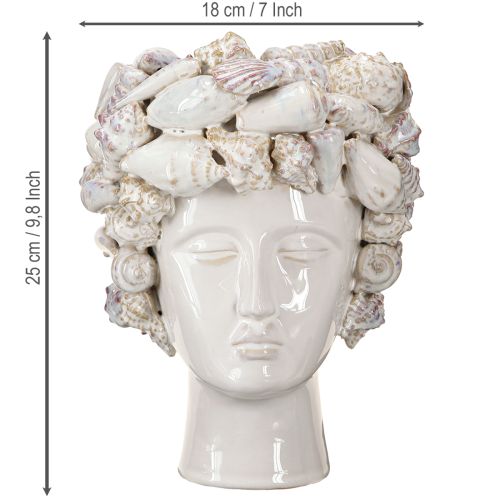 Article Vase Tête en Céramique avec Coquillages – Buste Décoratif Méditerranéen pour Plantes &amp; Fleurs 25cm
