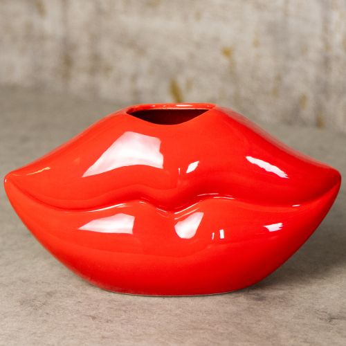 Article Vase décoratif en céramique rouge avec bouche à baiser, 17 x 8,5 x 9 cm