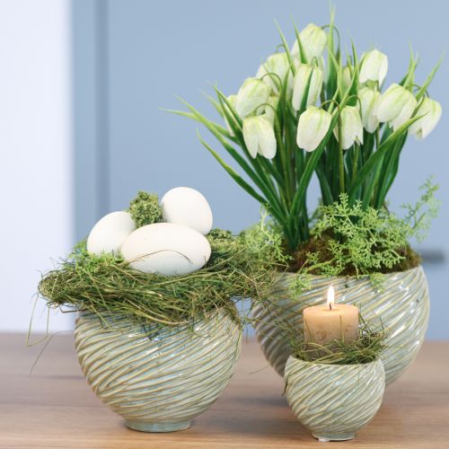 Article Bols en céramique au design spirale vert Ø9cm H7cm 4pcs