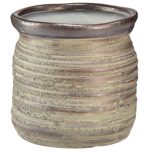 Pot en céramique vase décoratif gris métallisé marron 14×14cm