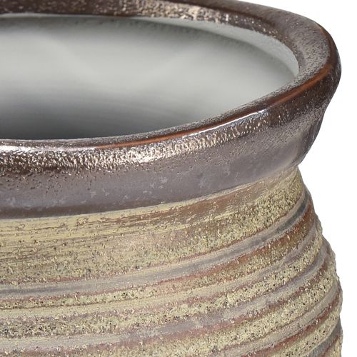 Article Pot en céramique vase décoratif gris métallisé marron 14×14cm