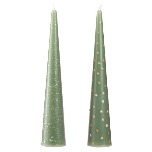 Article Bougie en forme de sapin de Noël Bougie de Noël vert or Ø4,5cm H25cm 2pcs