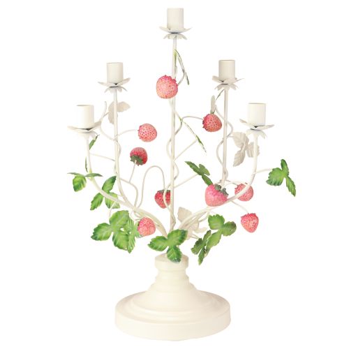 Bougeoir 5 branches métal crème décor fraise H44cm | Floristik24.be