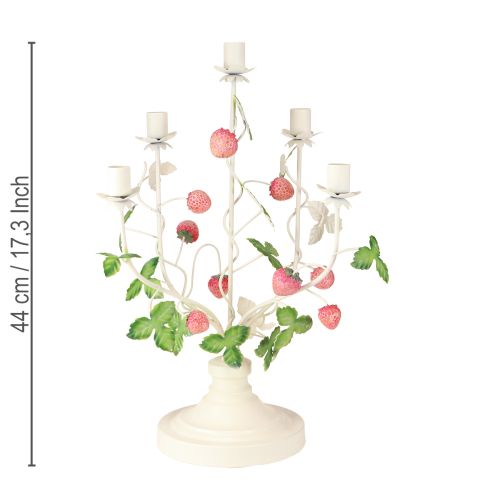 Article Bougeoir 5 branches métal crème décor fraise H44cm