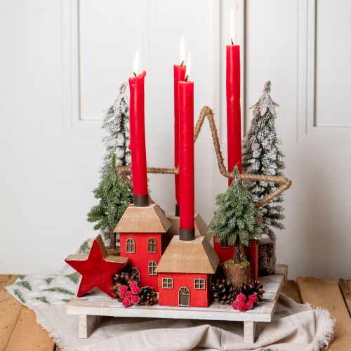 Article Bougeoir maison bois bâton rouge bougeoir H14.5cm 2pcs