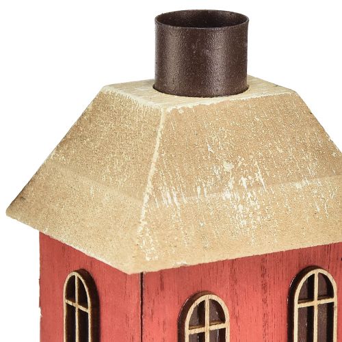 Bougeoir maison bois bâton rouge bougeoir H14.5cm 2pcs
