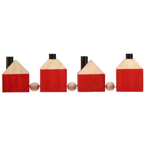 Article Bougeoir en bois décoratif maison en bois guirlande rouge et blanche 23cm