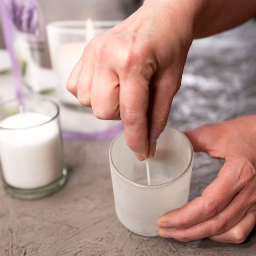 Article Granulés de cire pour bougie avec mèche parfumée à la lavande 400g