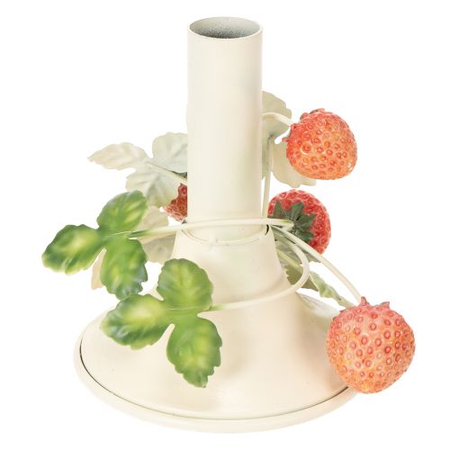 Article Bougeoir en métal décoré de fraises, couleur crème d'été, H13cm