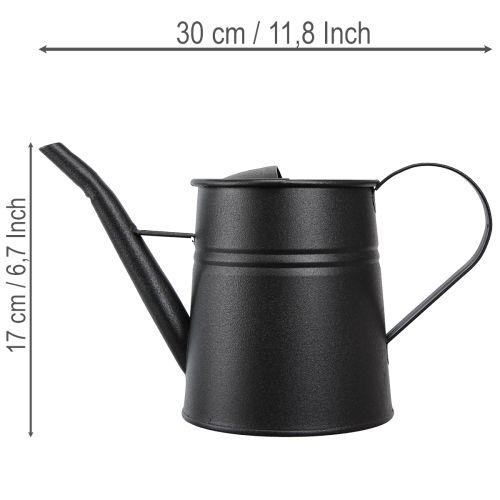 Petit arrosoir décoratif élégant, en métal noir, 30 x 13 x 17 cm, 1,7 l, pour jardinière ou balcon. | Floristik24.be