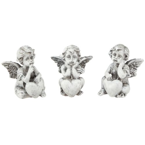 Article Figurine de décoration funéraire petit ange avec coeur gris H5,5cm 6 pcs